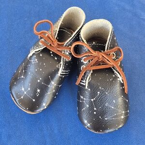 Baby Black Constellation Leather Lace-Up Walkers with Brown Laces